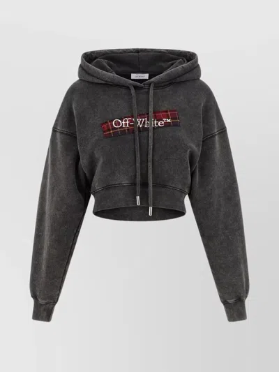 OFF-WHITE CROPPED HOODIE PLAID PATCH