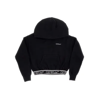 Off-white Cropped Hoodie With Branded Band Kids In Black
