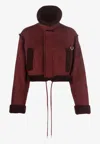 Off-white Cropped Faux Shearling-trimmed Suede Jacket In Burgundy