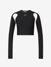 Off-white Cropped Top With Cut-out Shoulder Details In Black