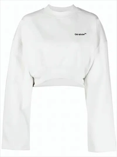 Off-white Cropped Long-sleeve Top With Relaxed Fit And Subtle Logo In White