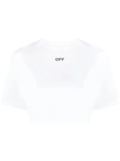 Off-white Cropped Off-print T-shirt In White