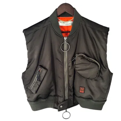 Pre-owned Off-white Cropped  Army Green Size M Polyester Puffer Vest