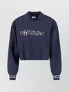 Off-white Cropped Polo Collar Knit Sweatshirt In Blue