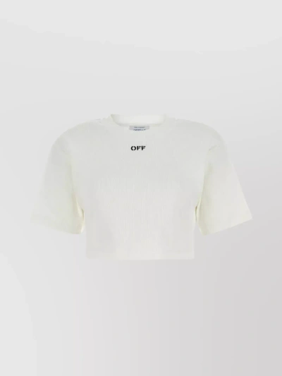 Off-white Cropped Ribbed Cotton T-shirt With Wide Sleeves In White