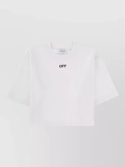 Off-white Cropped Ribbed Logo T Shirt Crewneck In White