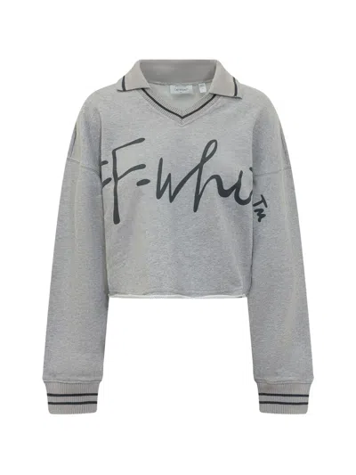 Off-white Logo Printed V-neck Sweatshirt In Gray