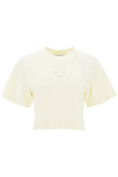 Off-white Cropped T-shirt With Arrow Motif In Beige