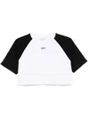 Off-white Cropped T-shirt With Contrasting Fabric Sleeves And Embroidered Logo In White