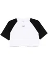 Off-white Cropped T-shirt With Contrasting Fabric Sleeves And Embroidered Logo In White