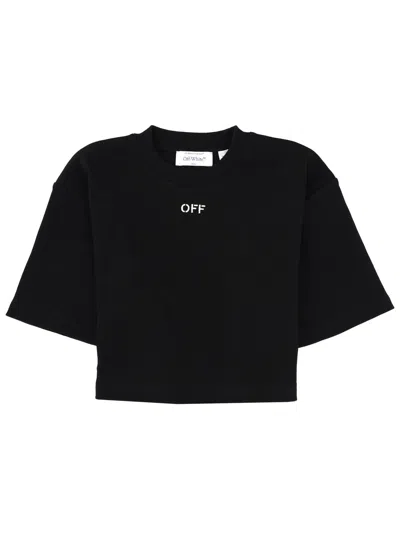 Off-white Off White Cropped T Shirt With Off Embroidery In Black
