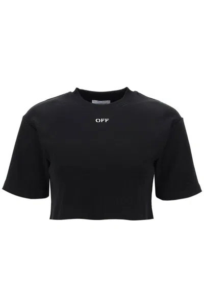 Off-white Cropped T-shirt With Off Embroidery In Nero