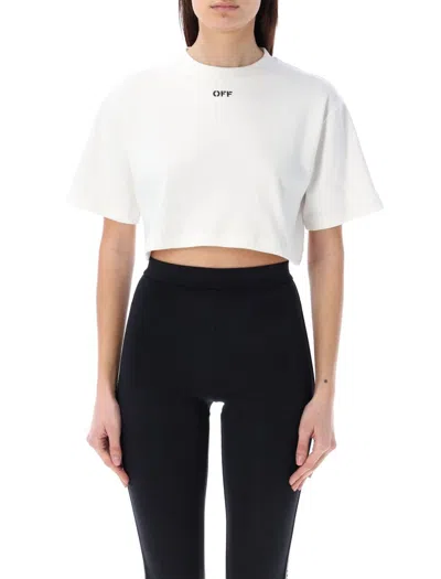 Off-white Crew Neck Boxy Cropped T-shirt In White