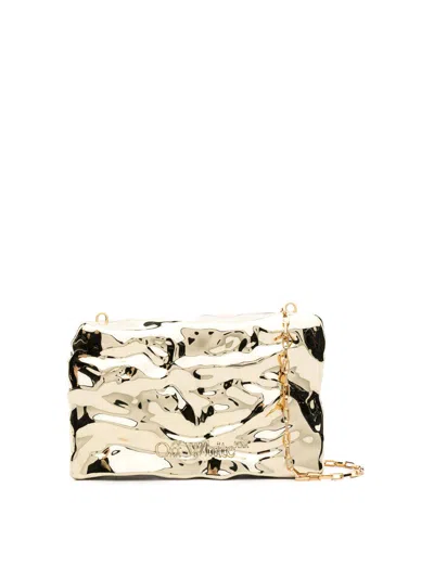 Off-white Crushed Mirrored Clutch Bag In Gold