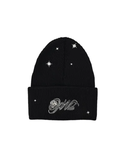 Off-white Crystal-embellished Logo Beanie In Black