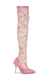 Off-white Crystal Printed Mesh Cuissard Boot In Rose Pink