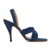 Off-white Curvy Heel Denim Sandal With Fringed Straps