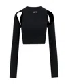 Off-white Cropped Top With Cut-out Shoulder Details In Black