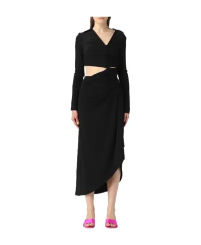OFF-WHITE OFF-WHITE RUCHED LONG-SLEEVED DRESS