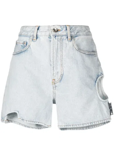 Off-white Meteor Straight Cotton Denim Shorts In Navy
