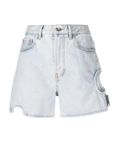 OFF-WHITE OFF-WHITE CUT-OUT BUTTON DETAILED DENIM SHORTS