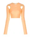 Off-white Cut-out Long-sleeve Crop Top In Nude