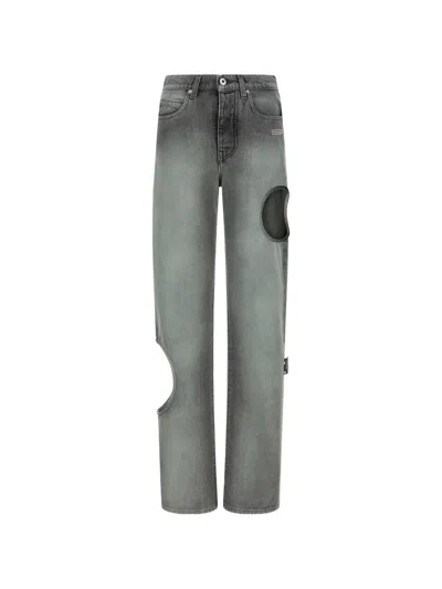 Off-white Meteor Spray Cut Out Denim Trousers In Gray