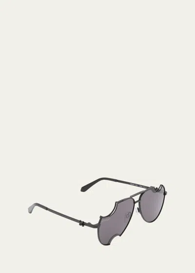Off-white Dallas Mixed-media Aviator Sunglasses In Black Dark Grey