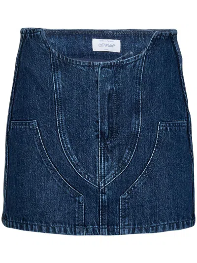 Off-white Blue Motorcycle Hole Denim Miniskirt