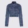 Off-white Cropped Denim Moto Jacket With Front Cutout