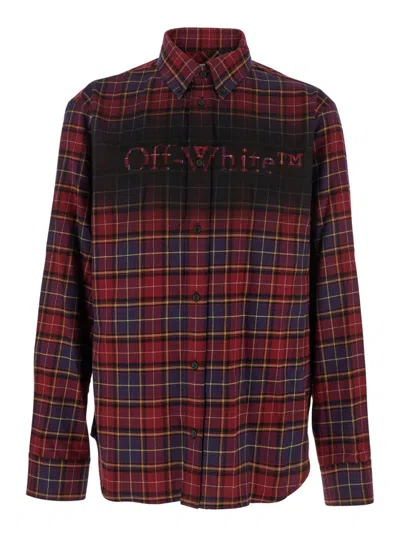 OFF-WHITE DARK BROWN SHIRT WITH ALL-OVER CHECK MOTIF
