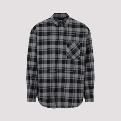 Off-white Dark Grey Cotton Check Flann Padded Overshirt In Grey