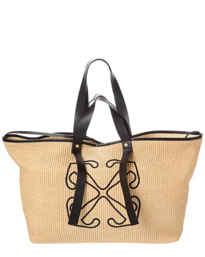 Off-white ™ Day Off Large Raffia & Leather Tote In Brown
