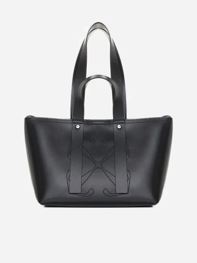 Off-white Day Off Leather Small Tote Bag In Black