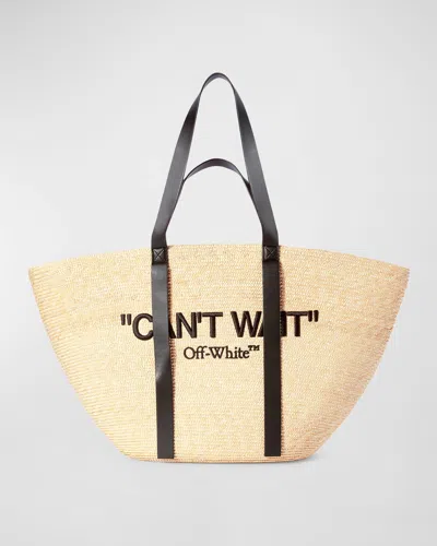 Off-white Day Off Raffia Tote Bag In Black