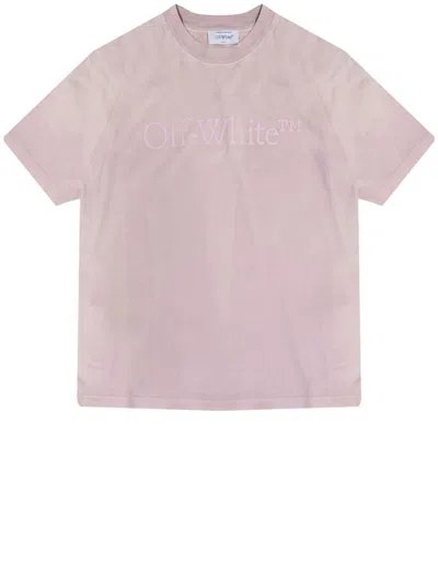 Off-white Délavé Pink Cotton T-shirt With Rubberized  Logo In Lilac