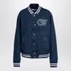 Off-white Embroidered Logo Denim Bomber Jacket In Blue