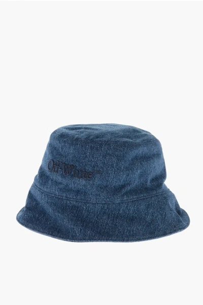 OFF-WHITE DENIM BUCKET HAT WITH EMBOSSED LOGO