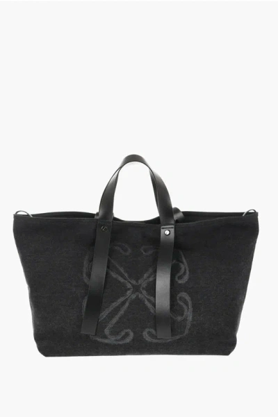Off-white Denim Day Off Tote Bag With Leather Details