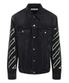 Off-white Diagonal Arrow Outline Embroidered Denim Skate Jacket In Black