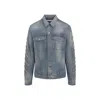 Off-white Denim Jacket With Frayed Diagonal Stripes In Blue