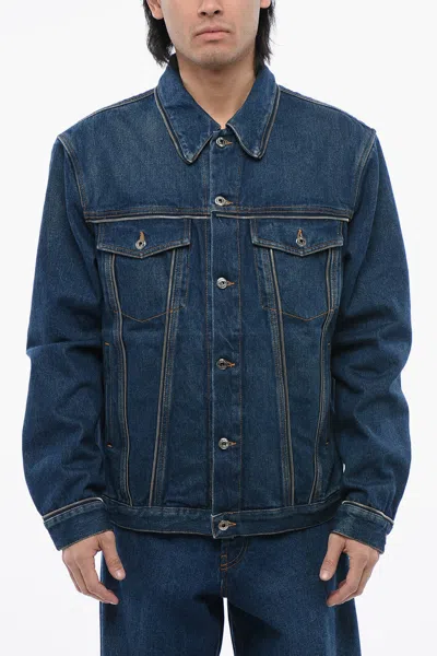Off-white Arr Tab Zip Skate Denim Jacket In Blue