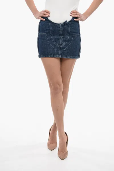 Off-white Denim Motorcycle Mini Skirt With Cutout In Blue