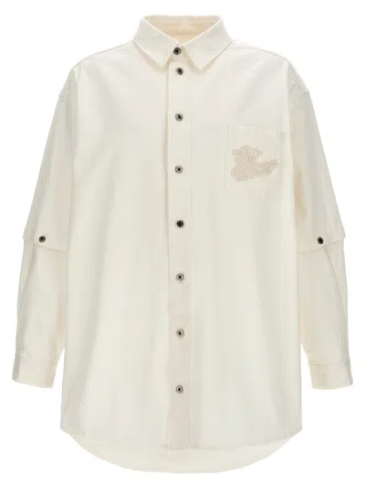 Off-white Denim Overshirt With Button Sleeve Detail In White