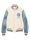 Off-white Ivory Bomber Jacket With Denim Sleeves In Blue