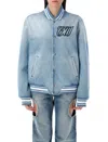 Off-white Virgil Obloh Beached Denim Bomber Jacket In Blue