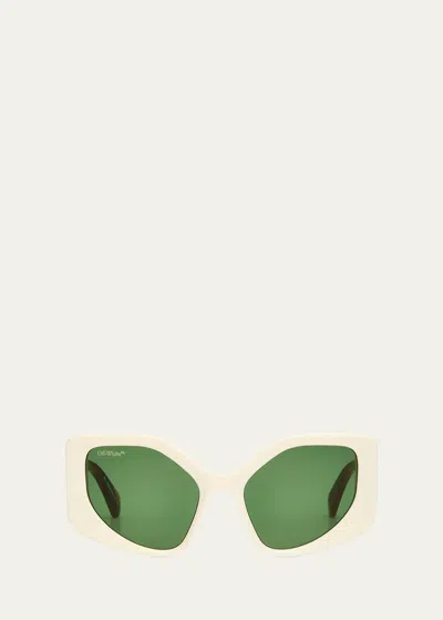 Off-white Denver Beveled Acetate Butterfly Sunglasses In White Green