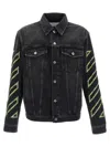 Off-white Diagonal Arrow Outline Embroidered Denim Skate Jacket In Black