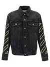 Off-white Diagonal Arrow Outline Embroidered Denim Skate Jacket In Black