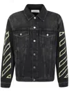 Off-white Diagonal Arrow Outline Embroidered Denim Skate Jacket In Black